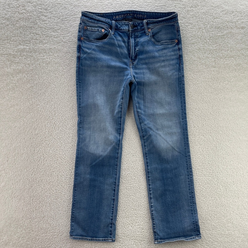 American Eagle Jeans Mens 32x30 Blue Original Bootcut Medium Wash Whisker Grunge
